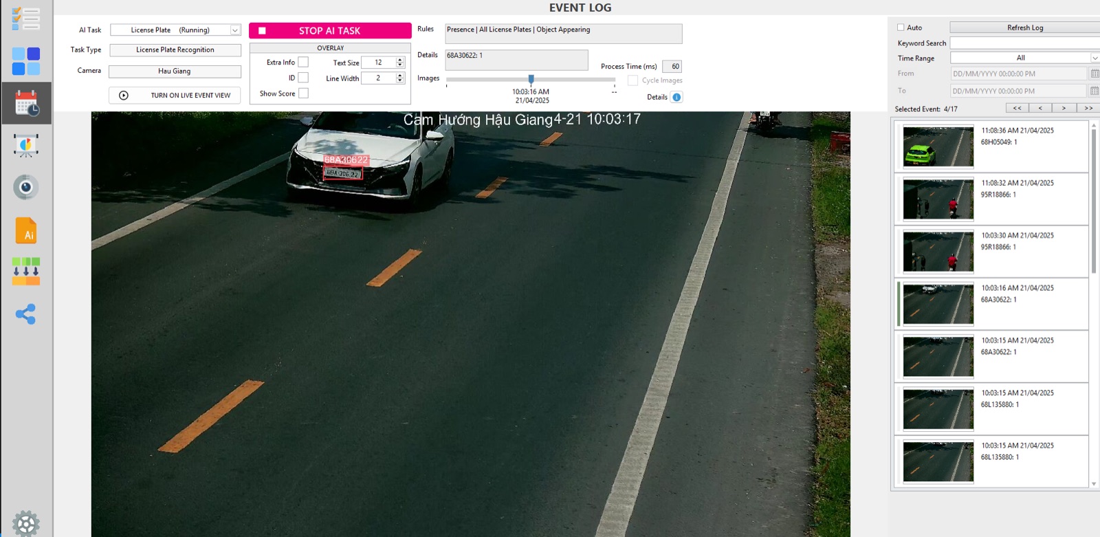 ANSVIS recognising a vehicle's licence plate in real time on a live highway feed.